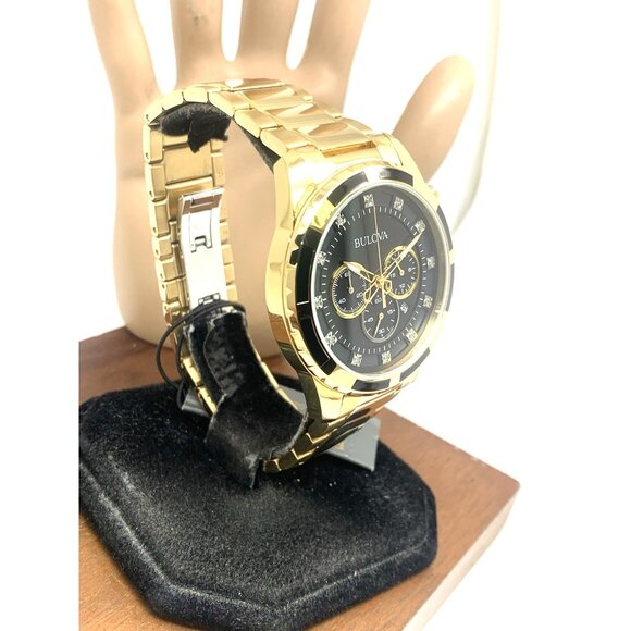 Bulova Men's Watch 97D121 Chronograph Gold Tone Stainless Steel Diamond Dial - Picture 14 of 14